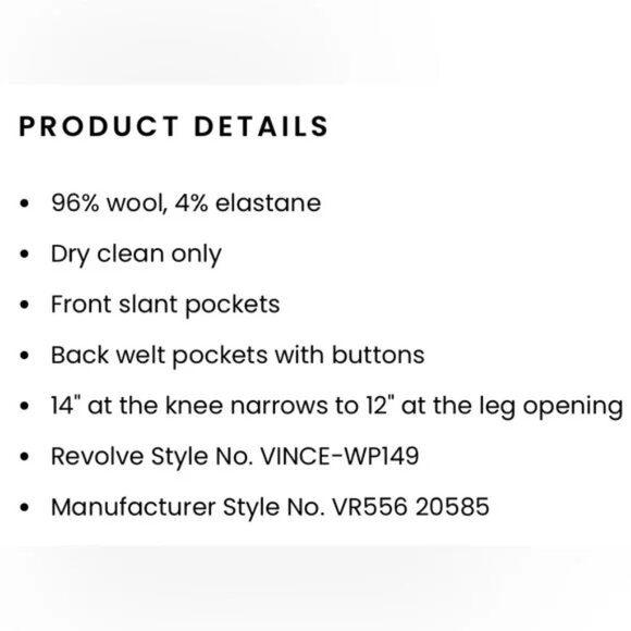 Vince. Classic Black Side Strapping Trouser Pants Size 8 Wool Blend Pockets $265 - Picture 15 of 15